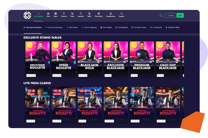grosvenor live dealer casino features