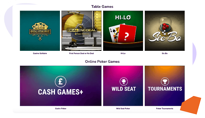 bally table games and video poker